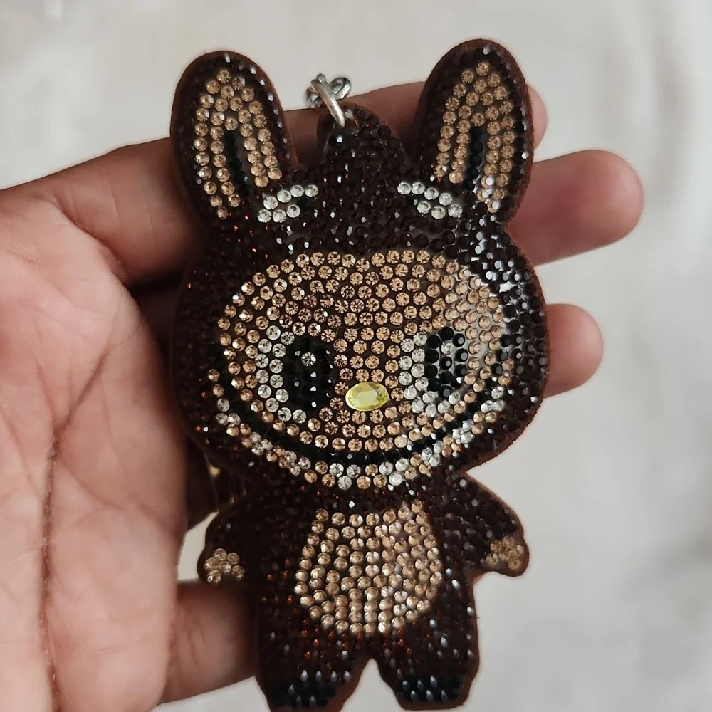 Labubu Dark Brown Rhinestone Keychain Bag Charm